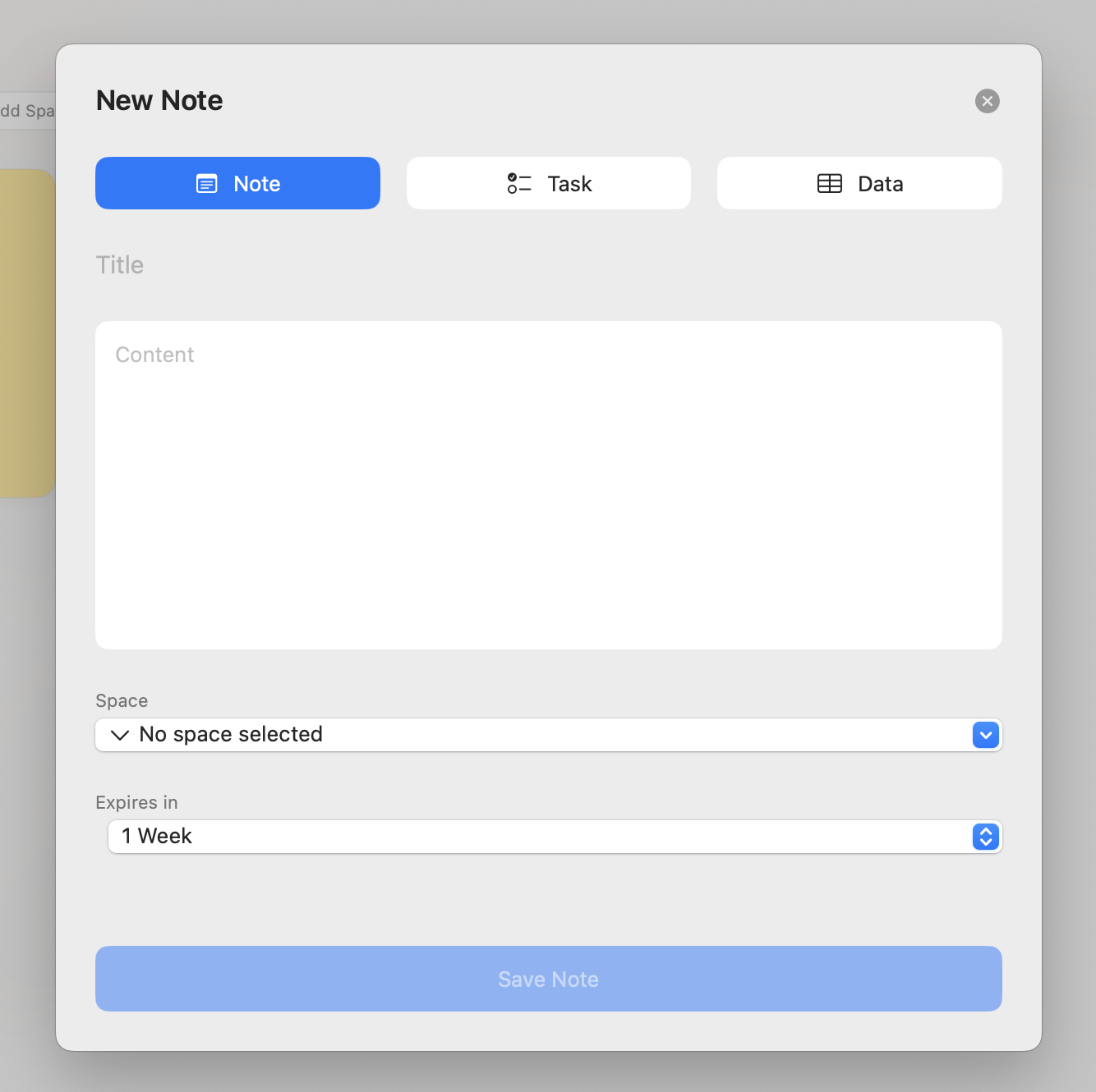 New Space Modal